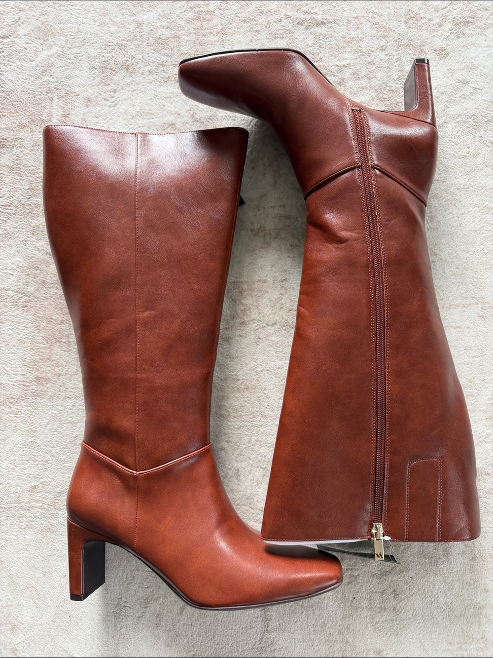Naturalizer Nona Tall Leather Knee-High Boots in Chestnut Brown 8W Wide Calf